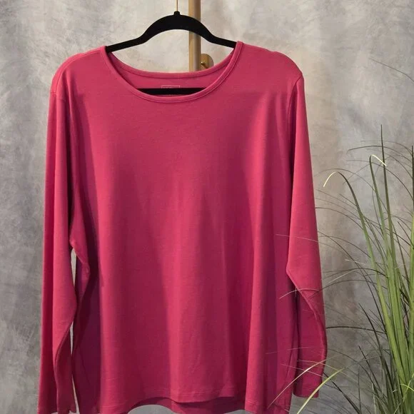 L.L. Bean Women's Raspberry Crew Neck Top Size 2X - Picture 1 of 3